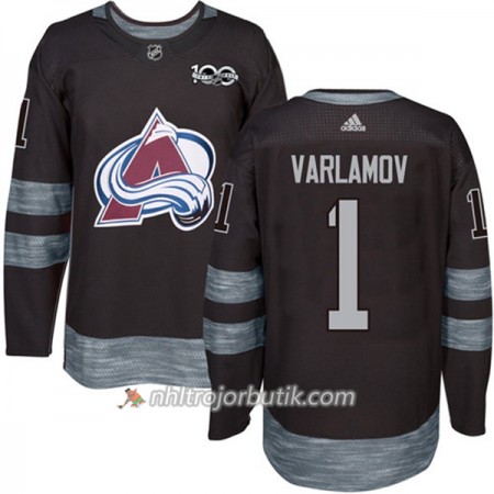 Män Ishockey Colorado Avalanche Tröja Semyon Varlamov 1 1917-2017 100th Anniversary Adidas Svart Authentic